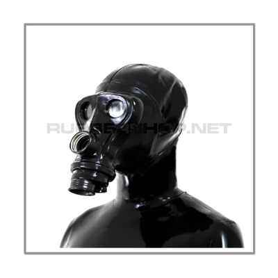 SIMIAN-Gasmasken-Set TWIN-A2-BLACK mit 2 Gewindeanschluessen, Gewindeabdeckung, separater gesichtsoffener Haube und Sunglassesstickers