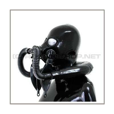 Deluxes STUDIO GUM Heavyrubber Gasmaskenzipperhauben-System mit Nackenrespirator-Gummismellbag-Set und 2 seitlichen Atembeuteln